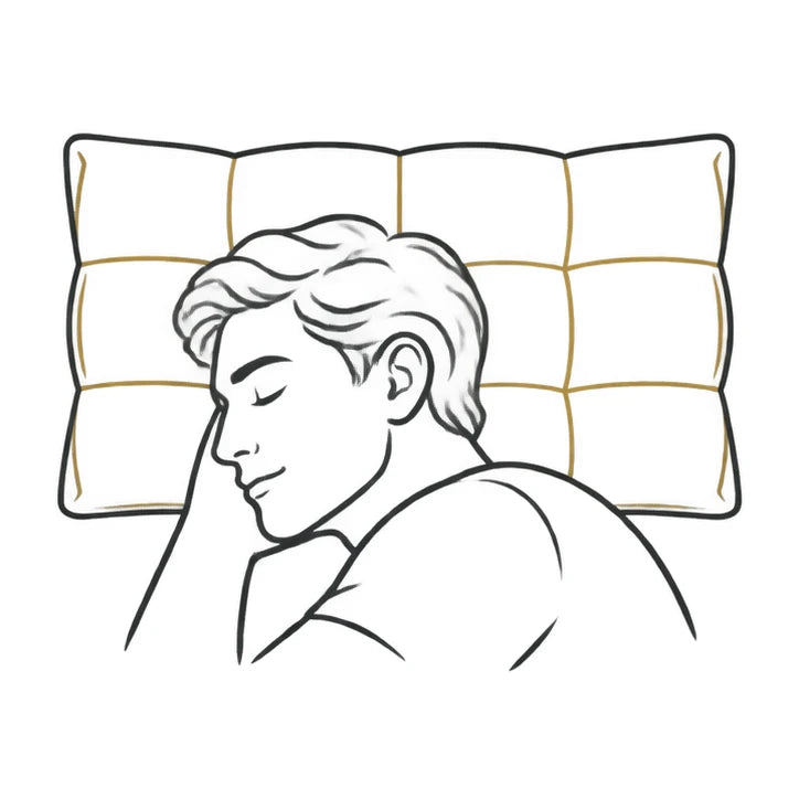 Peterhanun line illustration of a side sleeper on the Luxe Puff pillow