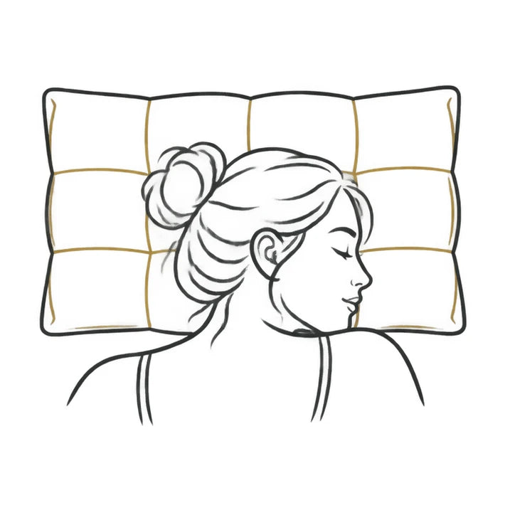 Peterhanun line illustration of a stomach sleeper on the Luxe Puff pillow