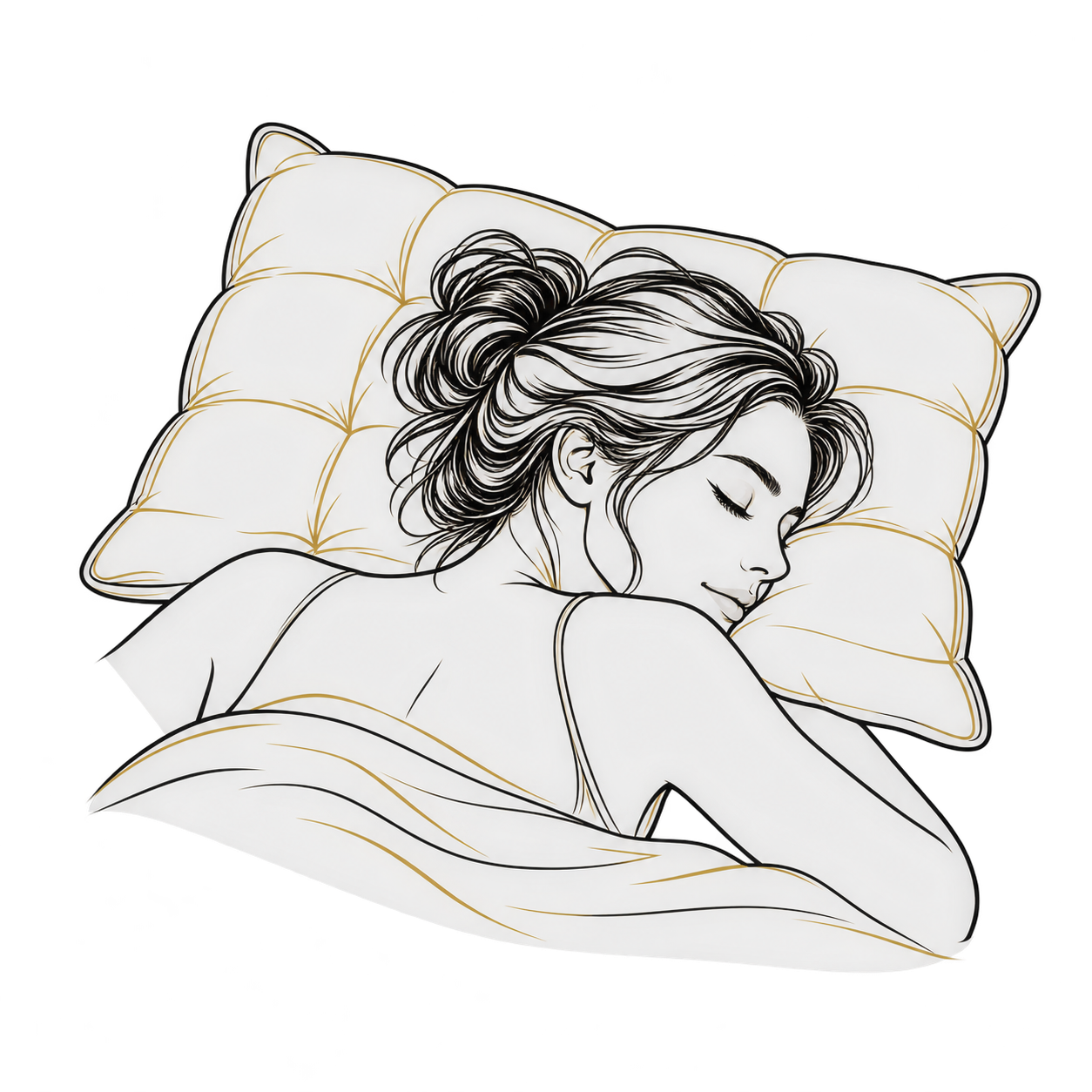 Peterhanun line illustration of a stomach sleeper on the Luxe Puff pillow