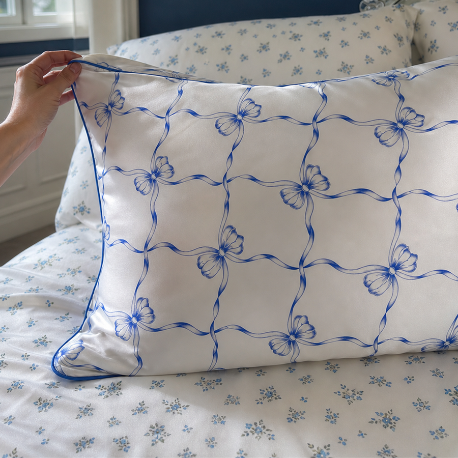 EUCAURA silk pillowcase lifestyle styling