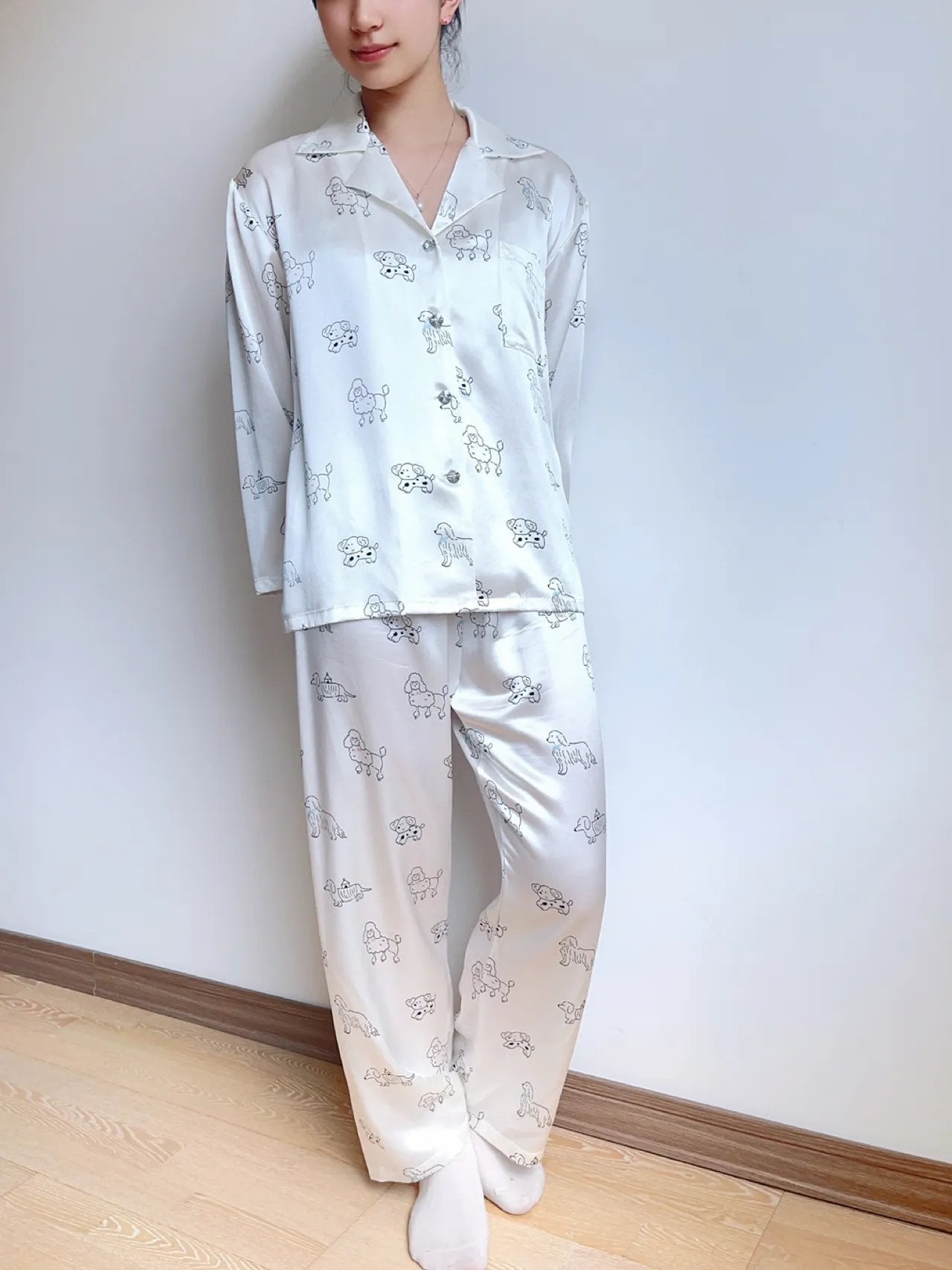 Mulberry Silk Pajamas | Playful Puppy Print