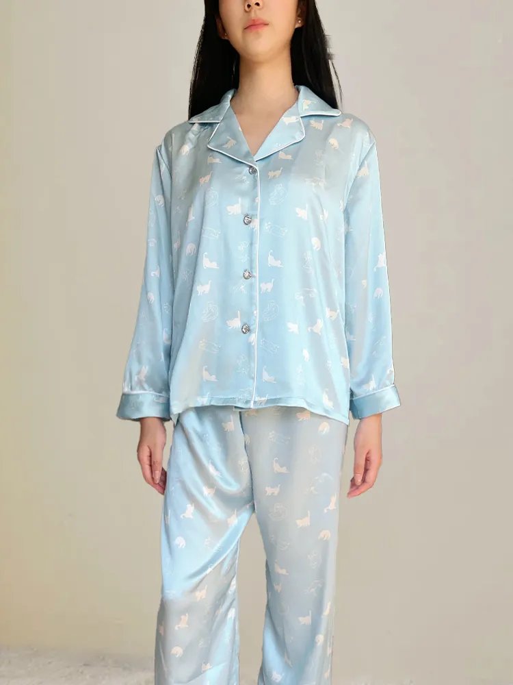 Silk Pajama Set | Cat Print