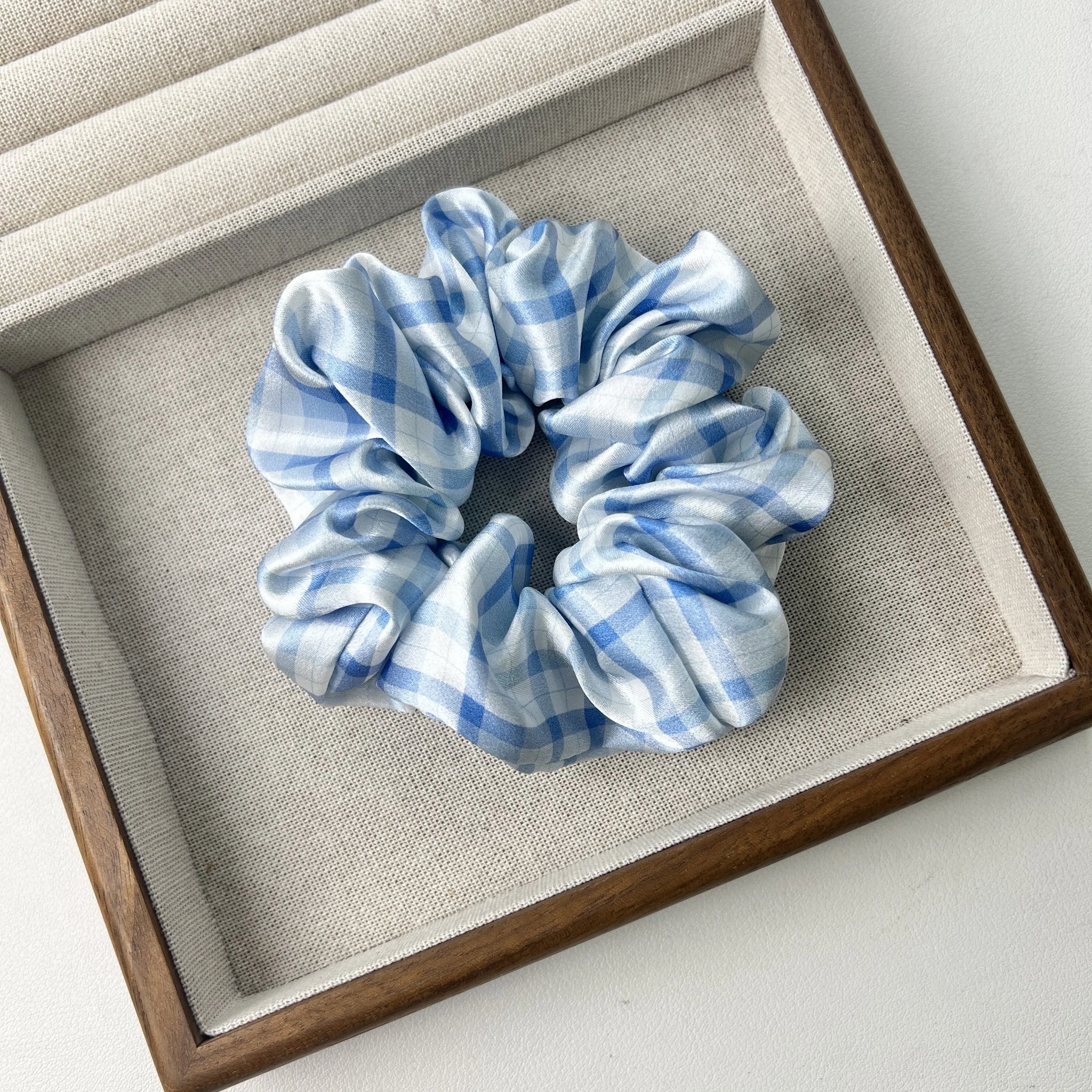 Mulberry Silk Hair Tie | Blue Gingham