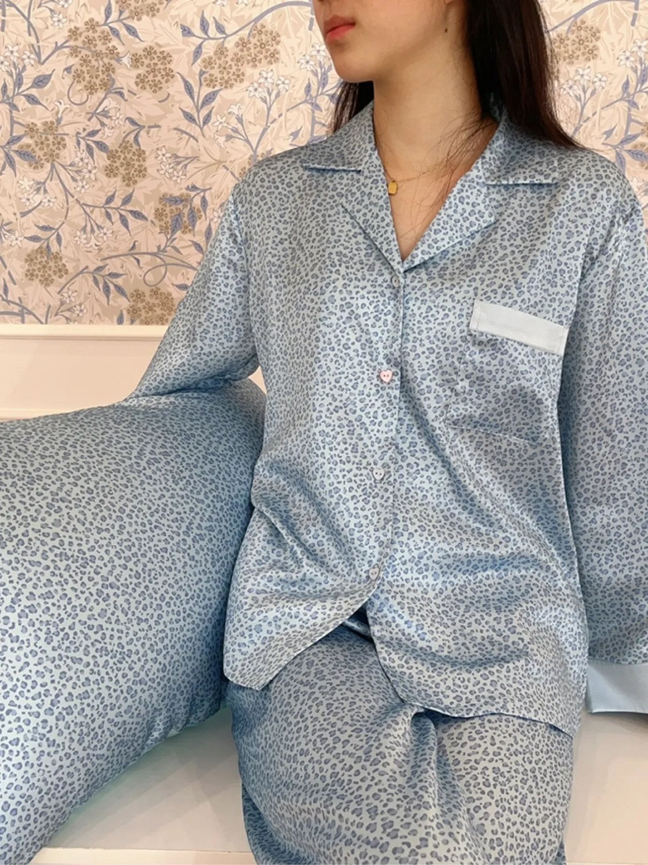 Blue Leopard Silk Lounge Set | S-L