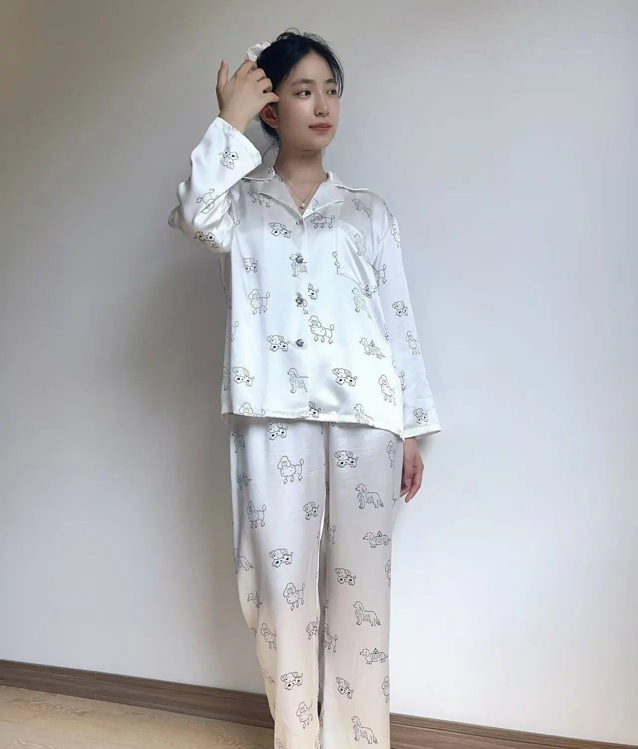Mulberry Silk Pajamas | Playful Puppy Print