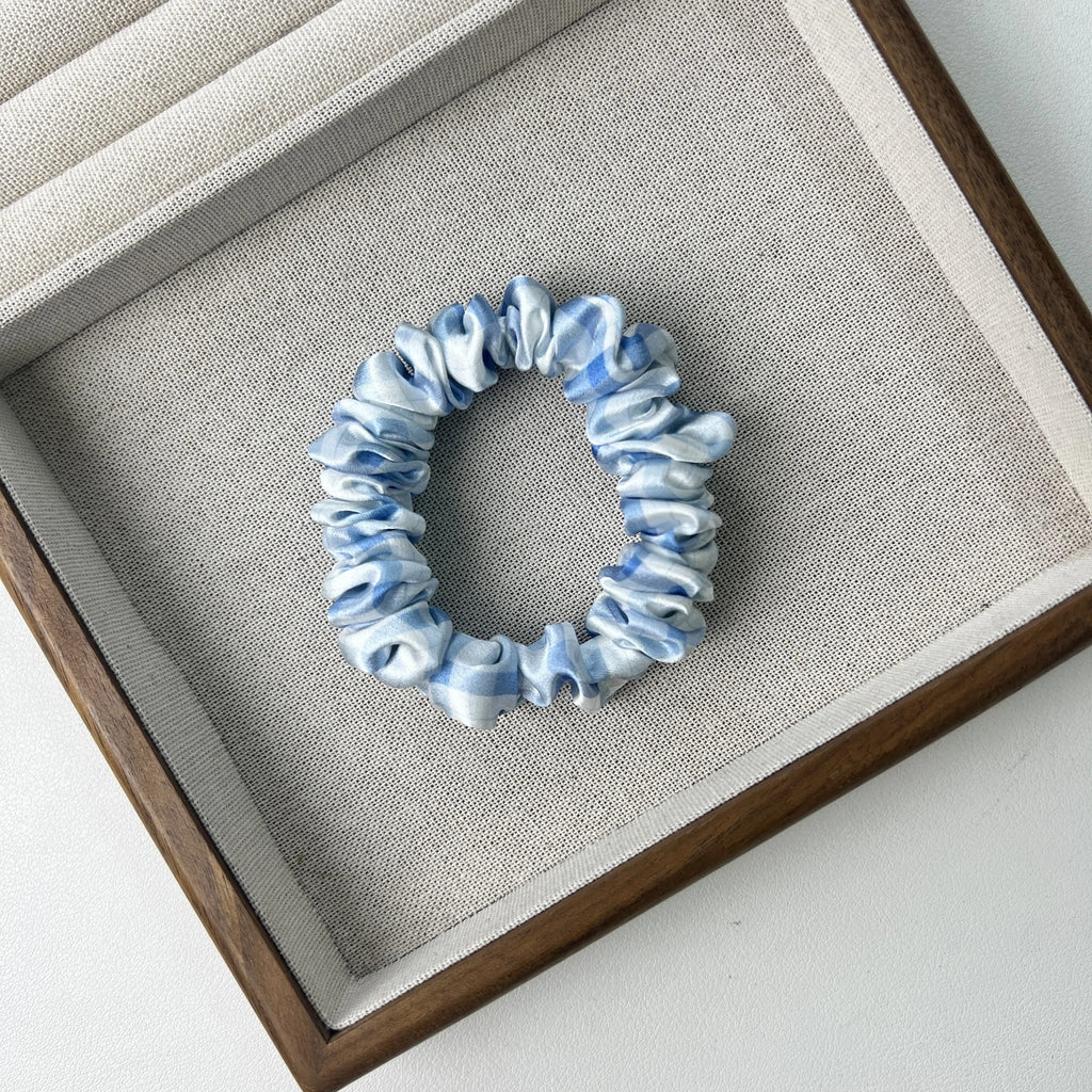 Mulberry Silk Hair Tie | Blue Gingham
