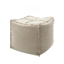 Linen Fringe Square Pouf