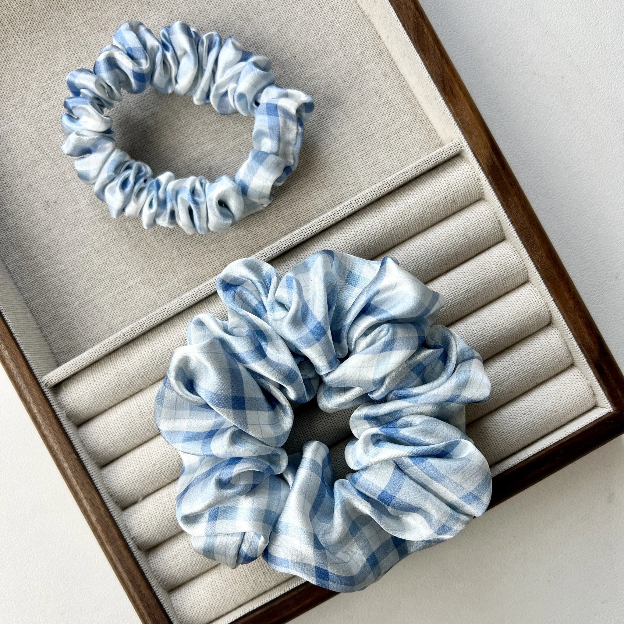 Mulberry Silk Hair Tie | Blue Gingham