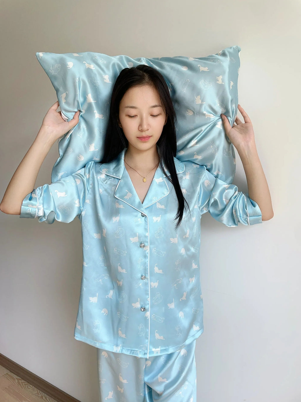 Silk Pajama Set | Cat Print