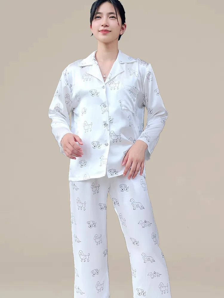Mulberry Silk Pajamas | Playful Puppy Print