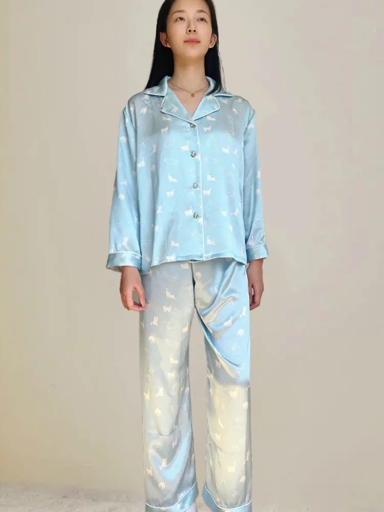Silk Pajama Set | Cat Print