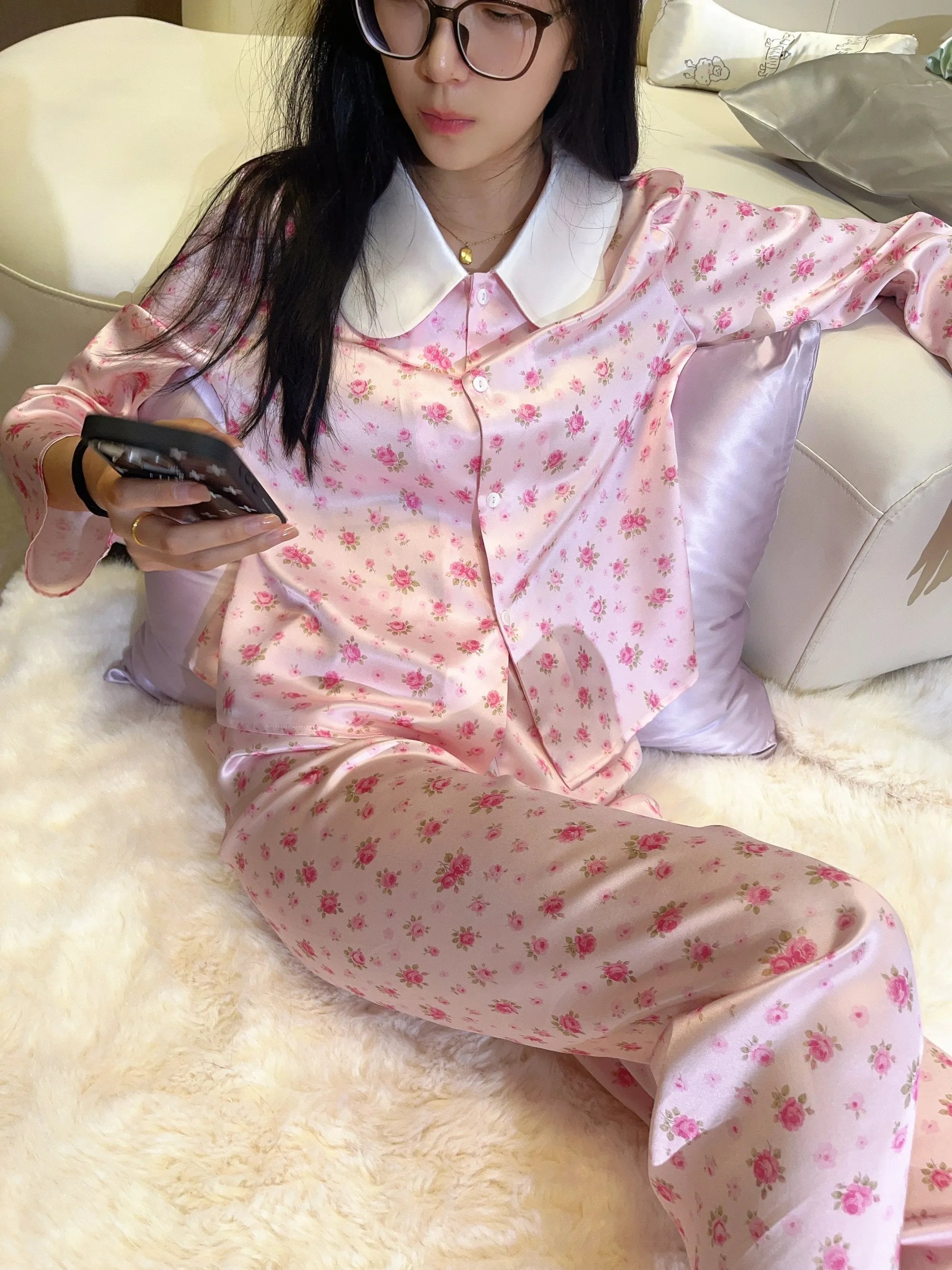 Premium Silk Pajama Set | Rose Story