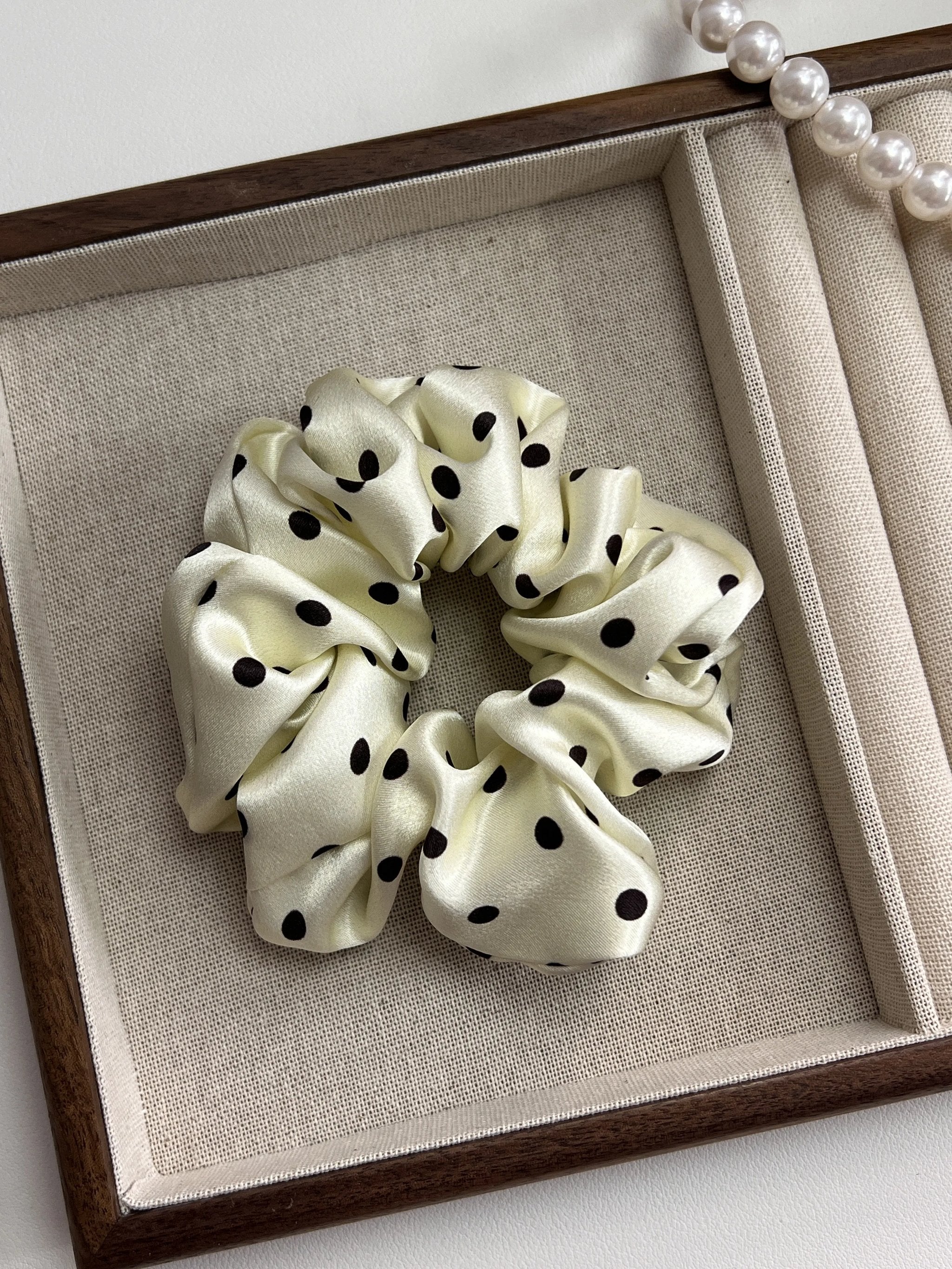 Polka Dot Silk Hair Scrunchie | 4.5cm
