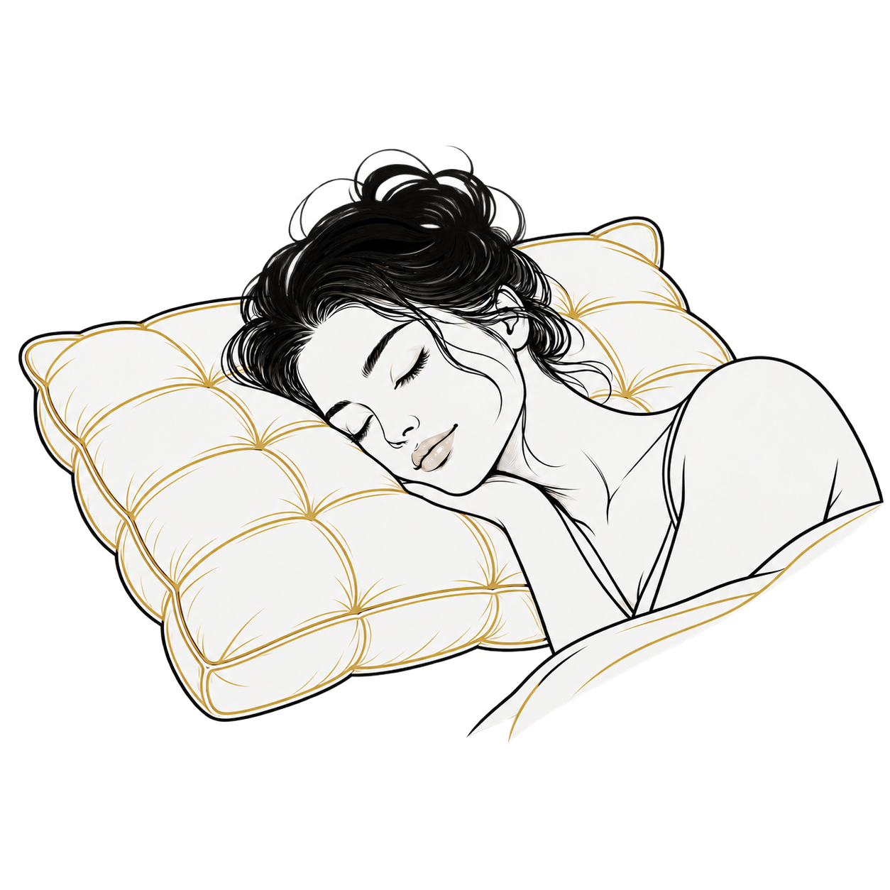 Peterhanun line illustration of a side sleeper on the Luxe Puff pillow