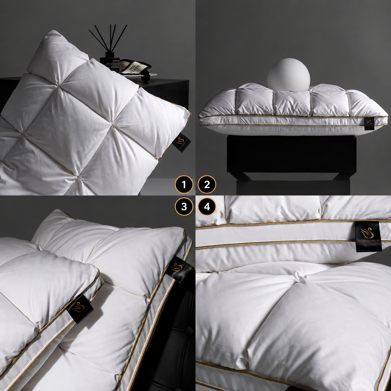 Four details of the Peterhanun Luxe Puff pillow